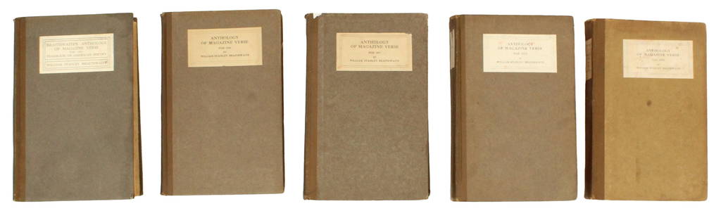 Braithwaite, Anthology of Magazine Prose 1914 - 1923: This is a group of five Anthologies of Magazine Verse edited by William Stanley Braithwaite, all published between 1914 and 1923, and they are an important source of material for Black history and