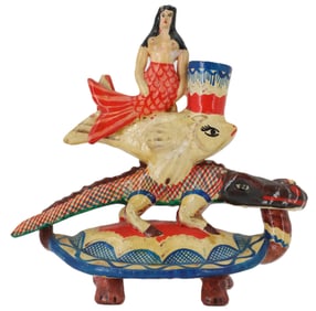 Mexican Folk Art Ceramic Figure with Mermaid and Creatures
