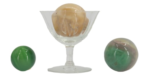 3 Stone Geological Specimen Balls with a Personalized Compote Glass