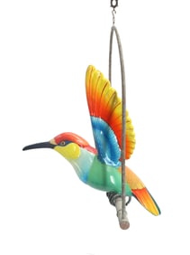 Sergio Bustamante (Born 1949) Mexican, Papier-Mache Hummingbird Sculpture on Metal Swing