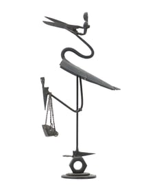 Brutalist Wrought Iron Assemblage Art Heron Statue