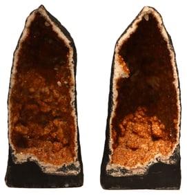 Exceptional Pair of Large Brazilian Citrine Crystal Geodes 27 Inches Tall