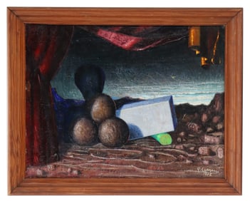 Piero Caverni (1927-2015) Surrealist 197 Oil on Canvas "Siparel" (The Curtain)
