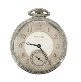 14K White Gold Filled Hamilton Open Face Pocket Watch - AS IS