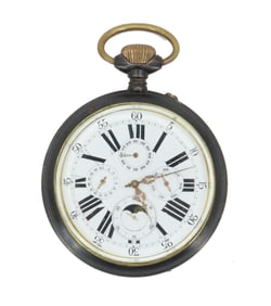 Swiss Calendar Moon Phase Gunmetal Pocket Watch