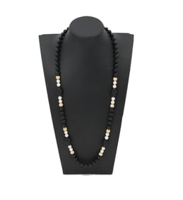 14k Gold, Onyx and Cultured Pearl Necklace
