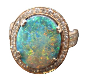 Tested 18k Gold, Diamond, and Australian Opal Ring - Gross 13 g.