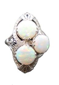 Handmade Platinum, Diamond, and Opal Ring - Gross 6.6 g.