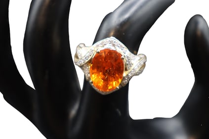 Tested 14k Gold, Diamond, Orange Tourmaline - Gross 10.2 g.