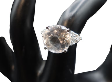 Tested 14k Gold, Diamond, and White Aquamarine Ring - Gross 7.4 g.
