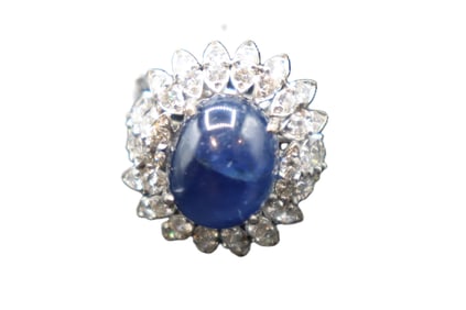 18k Gold, Diamond, and Sapphire Ring - Gross 8.8 g.