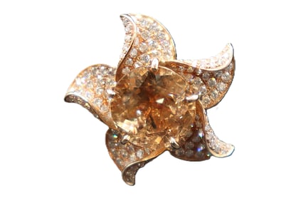 Marked 750 (18k) Gold, Diamond, and Topaz Ring - Gross 7.6 g.