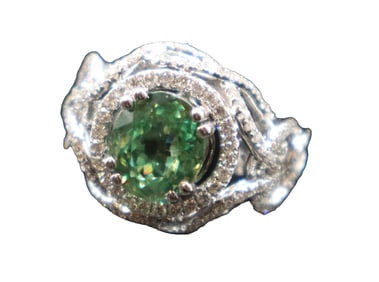 Tested 18k Gold, Diamond, And Green Tourmaline Ring - Gross 10 g.