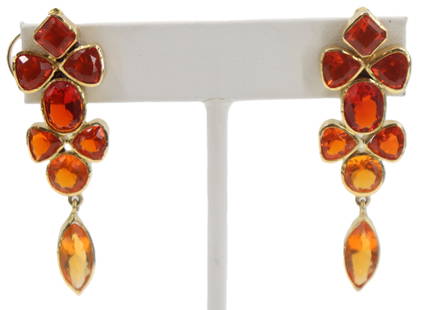 Pair of Tested 14k and Mexican Opal Earrings - Gross 15.3 g.: Pair of Tested 14k and Mexican Opal Earrings.&nbsp; 14k yellow gold. For pierced ears. Different shaped cut Mexican opal set in yellow gold. Dangle earrings.&nbsp; Size:&nbsp;5/8 x 2 in.&nbsp; Gross W
