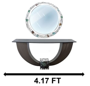 Girardini Design Modernist Console Table With Mirror and Healing Crystals