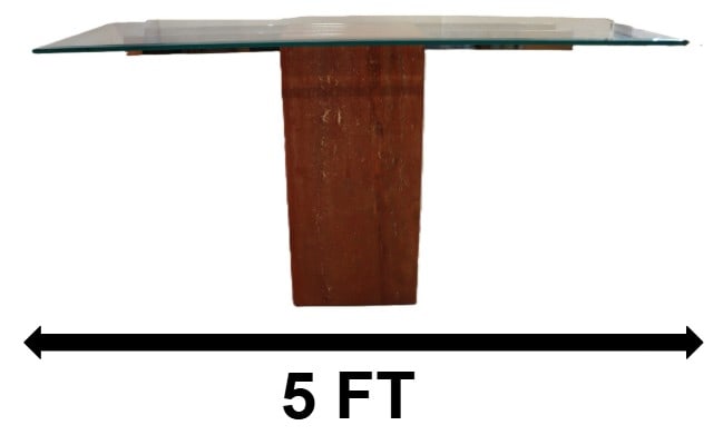 Rojo Alicante Marble Console Table: Rojo Alicante Marble Console Table. Rectangular, clear glass tabletop with polished edges. Base is a substantial, rectangular pedestal. Overall design is sleek and architectural. Size:&nbs