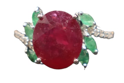 Marked 14k Gold, Diamond, Ruby, And Emerald Ring - Gross 4.1 g.
