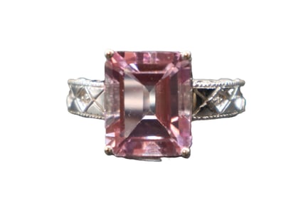 Marked 10k Gold, Diamond, And Pink Topaz Ring - Gross 4.5 g.