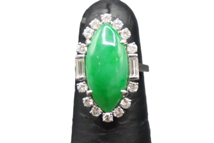 Marked Platinum, Diamond, And Jade Ring - Gross 8 g.
