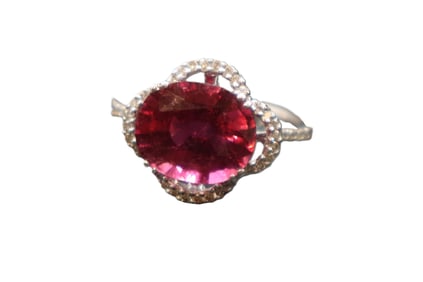 Marked 14k Gold, Diamonds, And Pink Tourmaline Ring - Gross 4.2 g.