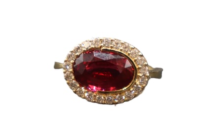 Marked 750 (18k), Diamond, And Ruby Ring - Gross 4.7 g.
