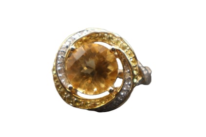 Tested 14k Gold, Diamond, And Yellow Citrine Ring - Gross 10 g.
