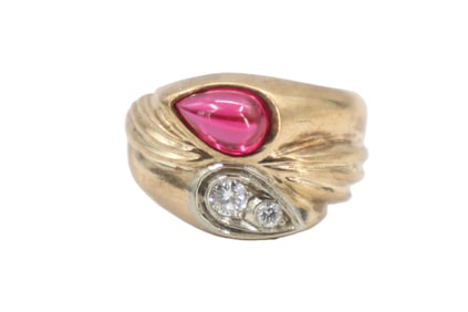 Marked 10k Gold, Diamond, And Ruby Ring - Gross 7.6 g.