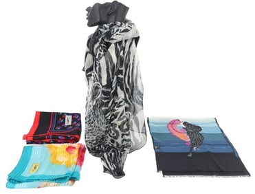(3) Yves Saint Laurent Scarves & (1) Erte Scarf