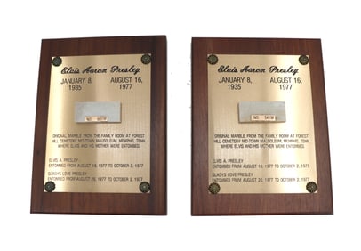 (2) Elvis Presley Mausoleum Marble Commemorative Plaques