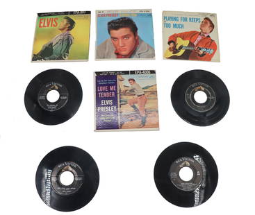 (8) Elvis Presley Albums: (8) Elvis Presley Albums.&nbsp; 45 RPM vinyl records. Some with corresponding picture sleeves.&nbsp; Size: 7 x 7 in.