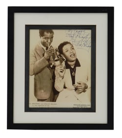 Signed Promotional Photo of Billie Holiday with Louis Armstrong 1947
