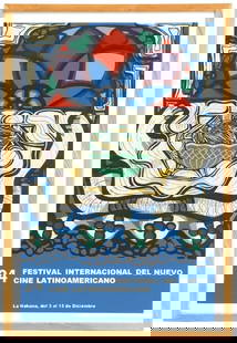 Vintage Cuban Film Festival Poster for the 24th Annual Festival International Del Nuevo Cine Latino: Vintage Cuban Film Festival Poster for the 24th Annual Festival International Del Nuevo Cine Latino Americano, in the Style of Amelia Pelaez. The festival is dedicated to artistic values that contribu
