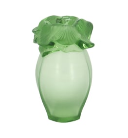 French Lalique "Saint Barth" Green Crystal Vase