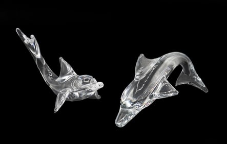 (2) Daum France Crystal Glass Dolphins