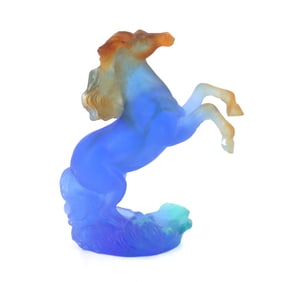 French Daum Art Glass Rainbow Polychrome Rearing Horse Sculpture
