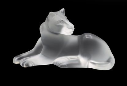 French Lalique Frosted Crystal Lioness Simba Sculpture