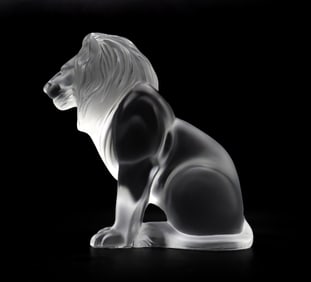 French Lalique "Bamara" Frosted Crystal Lion Sculpture