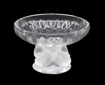 French Lalique Footed "Nogent" Glass Compote Bowl