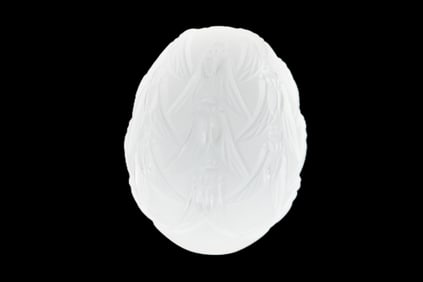 French Lalique Frosted Glass Grillons Pattern Egg Paperweight in Original Box