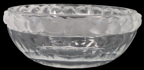 French Lalique Crystal Mesanges Birds Sculptural Coupe Bowl
