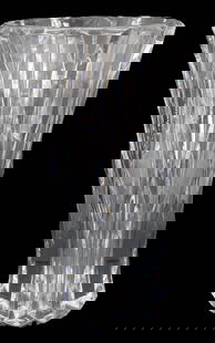 Marked Baccarat Crystal Jasmine Vase: Marked Baccarat Crystal Jasmine Vase. Breathtaking geometric pattern throughout. Mark on underside.&nbsp; Condition: Minor scratching on underside commensurate with use. Overall great.&nbsp; Size:&nbs
