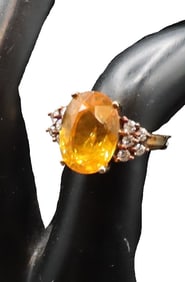 Tested 14k Gold, Diamond, and Yellow Sapphire Ring -Gross 6.9 g.