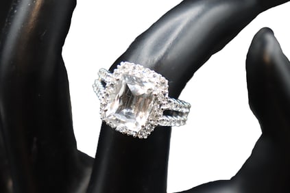 14k Gold, Diamond, and White Topaz Ring - Gross 4.6 g.