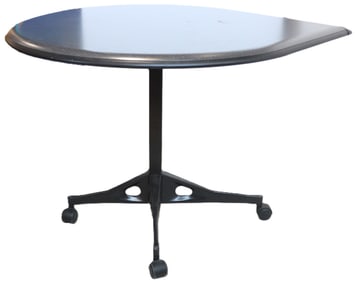 Herman Miller Teardrop Shaped Laminated Wood and Metal Rolling Office Table