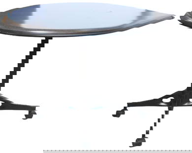 Herman Miller Teardrop Shaped Laminated Wood and Metal Rolling Office Table: Herman Miller Teardrop Shaped Laminated Wood and Metal Rolling Office Table. Grey speckled top with an unlaminated underside and shiny black metal feet over plastic casters. original Herman Miller lab