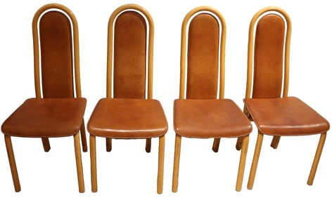(4) A. Sibau Italian Leather and Wood Chairs