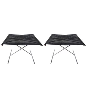 Pair of Modern Leather and Chrome Folding Ox Stools Likely Dutch