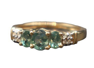 Indian Marked 14k Gold, Diamond, And Green Spinel Ring - Gross 1.9 g.