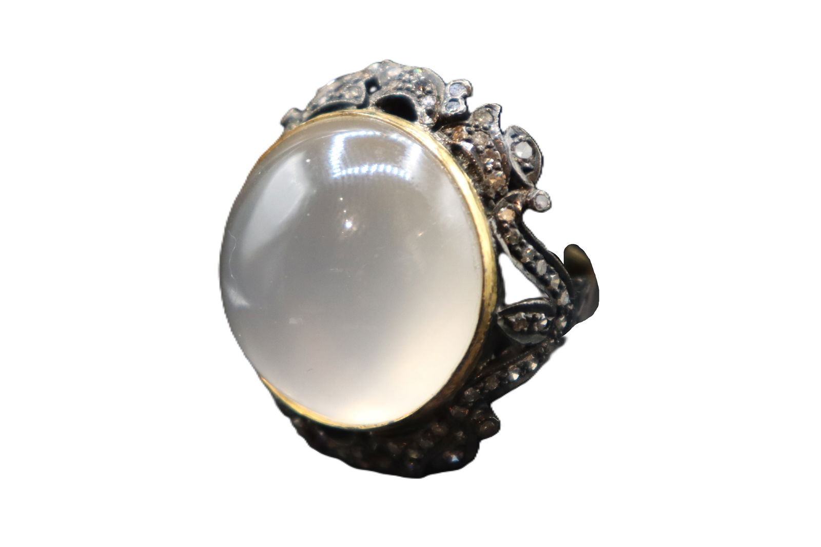 18k Gold, Sterling Silver, Moonstone, and Diamond Ring - Gross 15.9 g. (1 of 15)