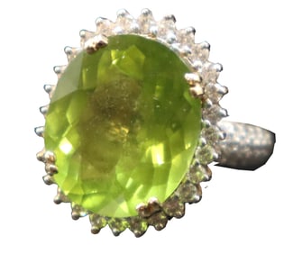 Marked 14k Gold, Diamond, And Peridot Ring - Gross 8.5 g.